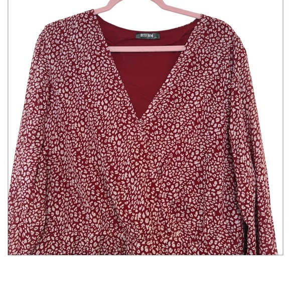 BTFBM -Women’s Maxi Dress Long Sleeve V-Neck Wine Red Abstract Print Size XXL - Picture 3 of 5